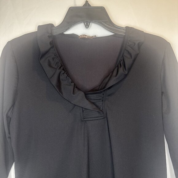 J. McLaughlin Black Catalina Cloth Ruffle Trim Faux Wrap Front Blouse Top Sz XS - Picture 2 of 10